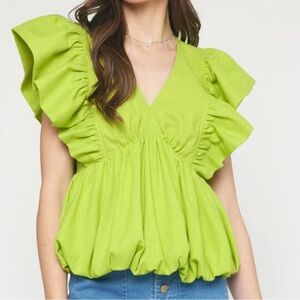 Lime Green Ruffle Sleeve Fancy Boutique Top